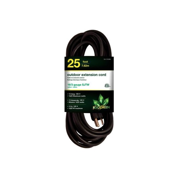 Gogreen SJTW Extension Cord, 16 AWG, Outdoor, 16/3, 1 Outlets, Black, 25 ft GG-13725BK - main